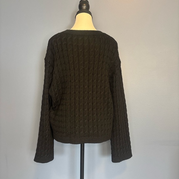 Black Cable Knit Crewneck Sweater | Size Small | Oversized Fit - Picture 4 of 8